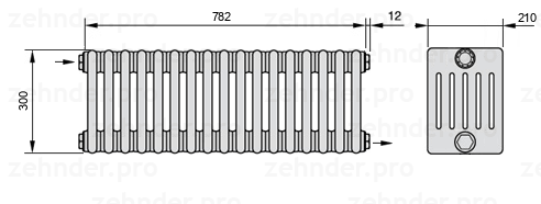 Схема (чертеж) Радиатор Zehnder Charleston 6030/17 №1670 Белый глянцевый RAL 9016